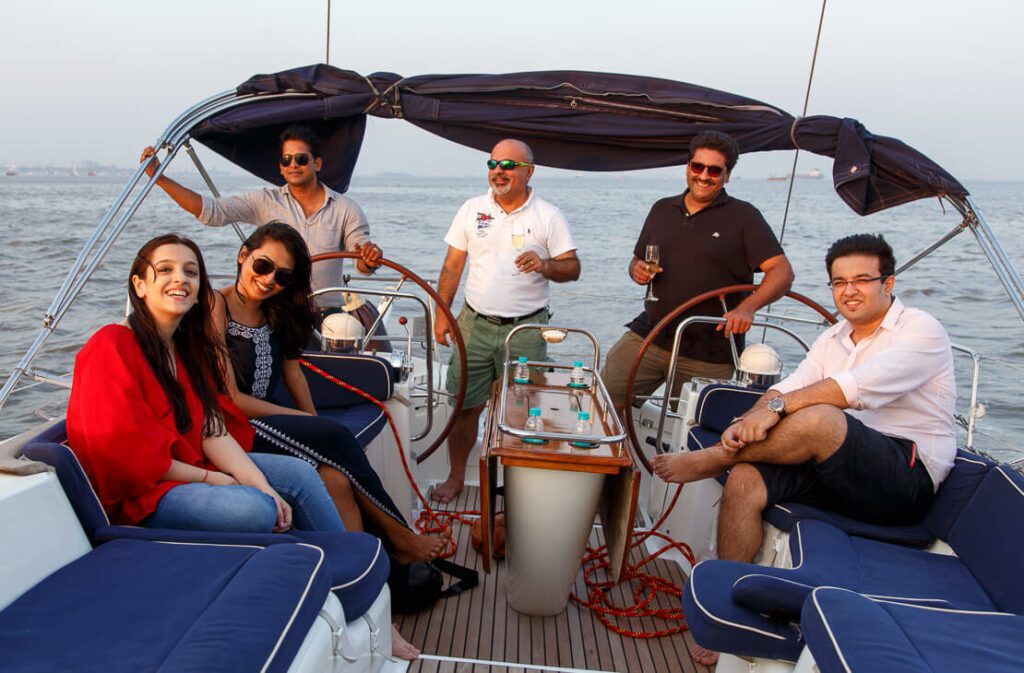 A group of people on an all-inclusive catamaran.